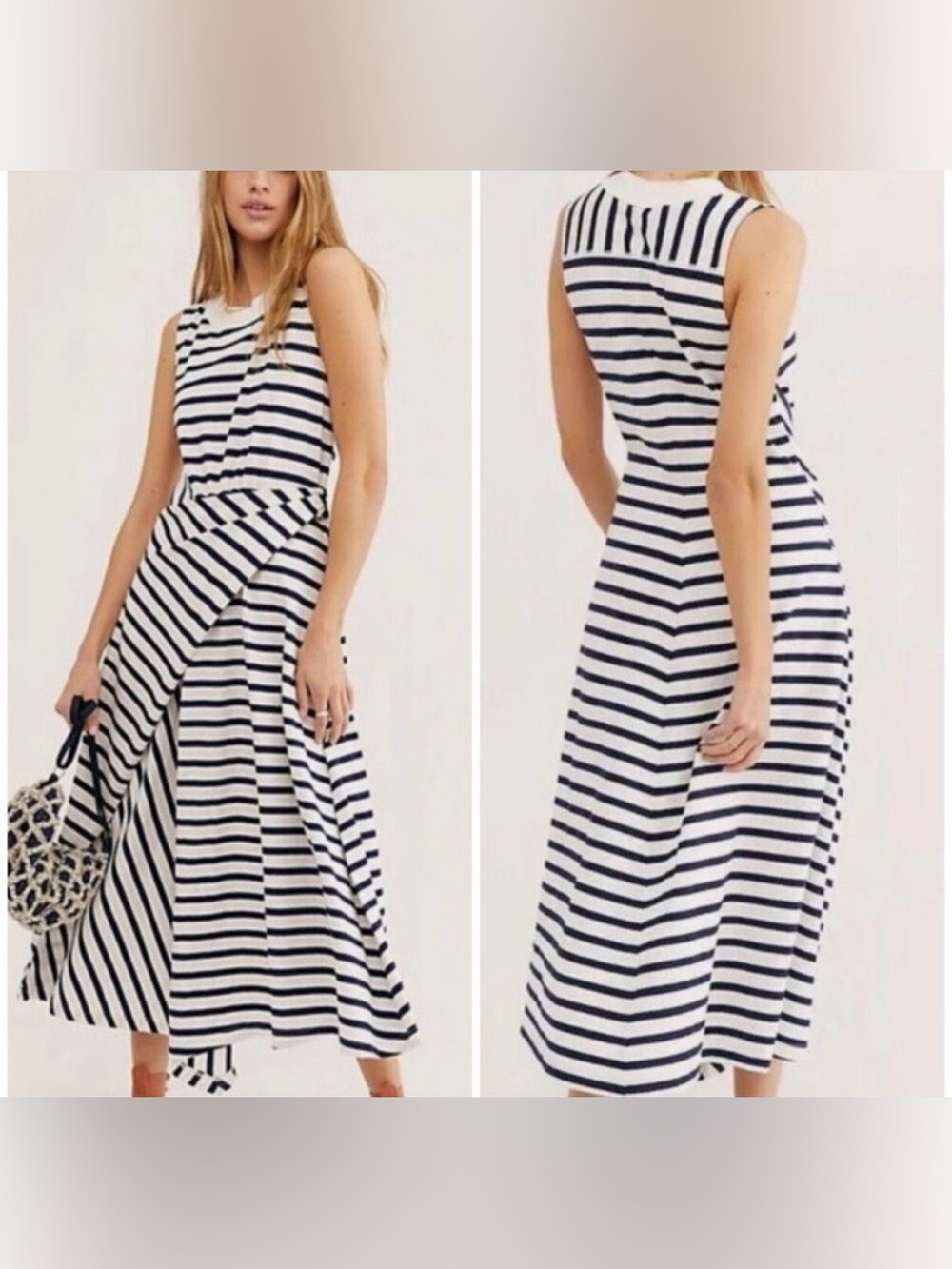 Free People Beach Capri Midi Maxi White Navy Striped Wrap Dress